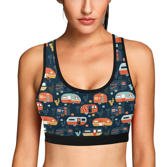 Camper Caravan Print Pattern Sports Bra