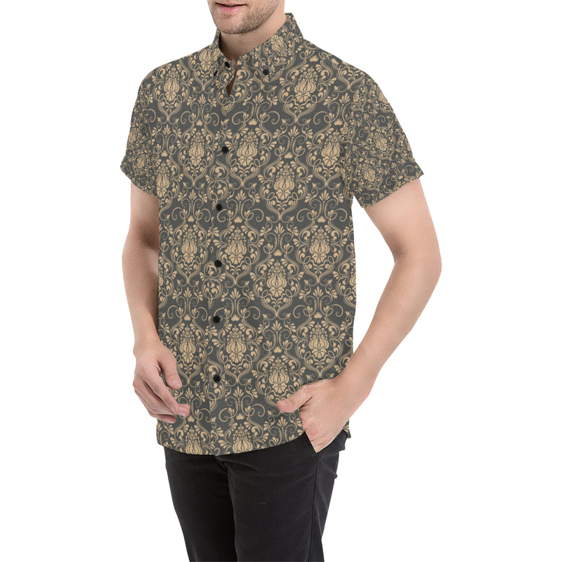 Damask Elegant Luxury Print Pattern Men's Short Sleeve Button Up Shirt