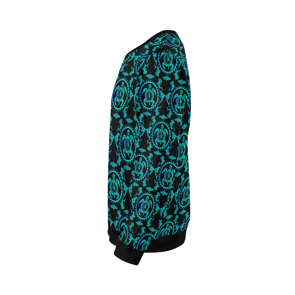 turquoise Tribal Sea Turtle Hawaiian Men Long Sleeve Sweatshirt