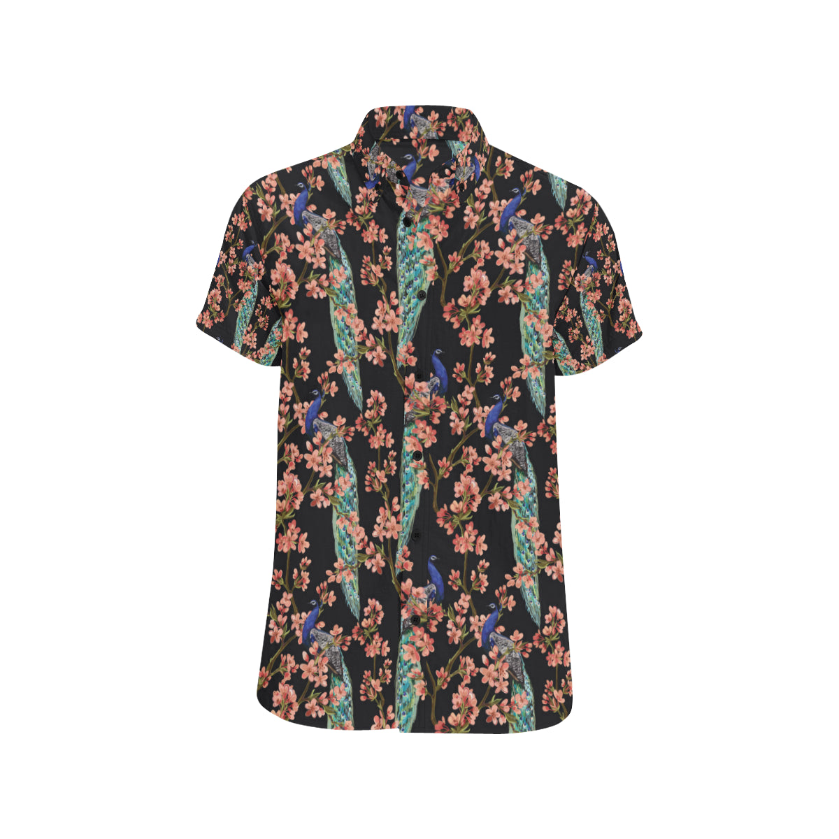 Peacock Pattern Print Design A01 Men's Short Sleeve Button Up Shirt