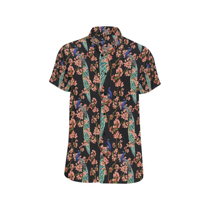 Peacock Pattern Print Design A01 Men's Short Sleeve Button Up Shirt