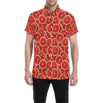 Grapefruit Pattern Print Design GF05 Men's Short Sleeve Button Up Shirt