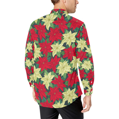 Poinsettia Pattern Print Design POT06 Men's Long Sleeve Shirt