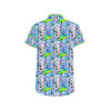 Elephant Art color Print Pattern Men's Short Sleeve Button Up Shirt