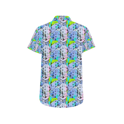 Elephant Art color Print Pattern Men's Short Sleeve Button Up Shirt