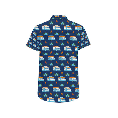 Camper Pattern Camping Themed No 3 Print Men's Short Sleeve Button Up Shirt