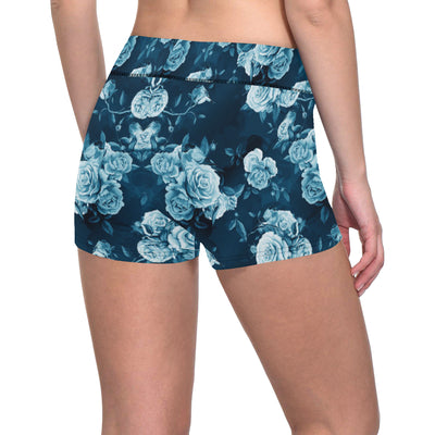 Rose Blue Pattern Print Design RO014 Yoga Shorts