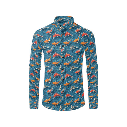 Koi Carp Water Design Themed Print Men's Long Sleeve Shirt