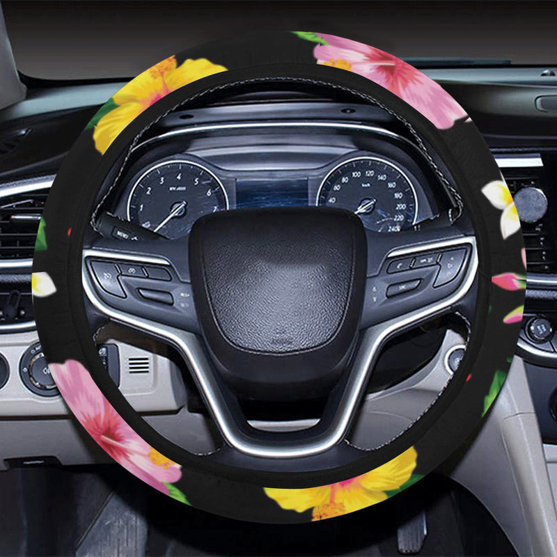 Hibiscus Pattern Print Design HB025 Steering Wheel Cover with Elastic Edge