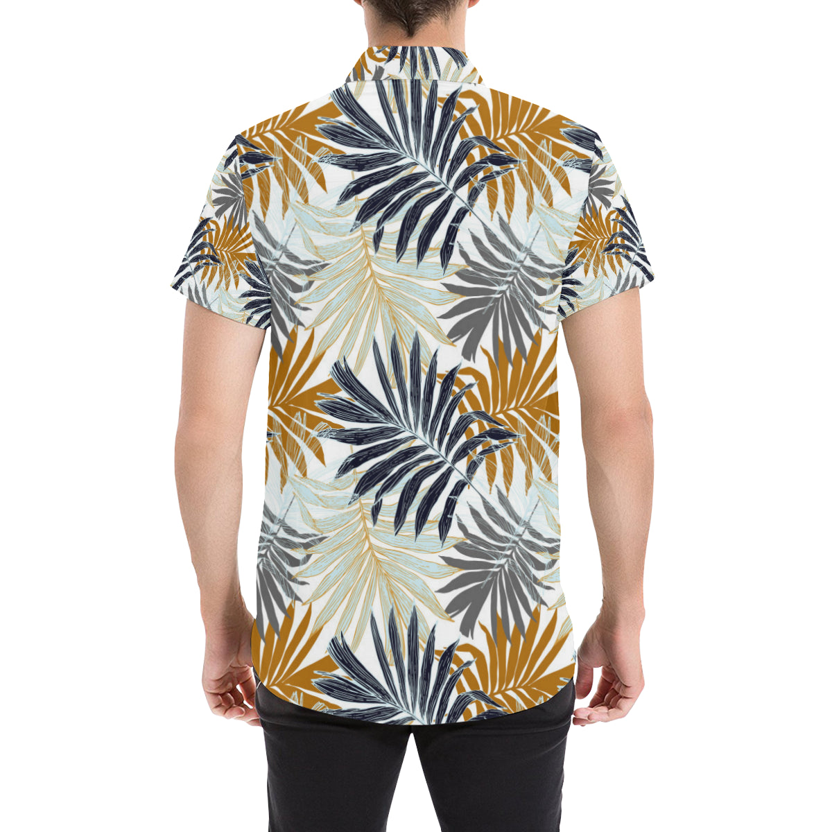 Colorful Tropical Palm Leaves Men's Short Sleeve Button Up Shirt