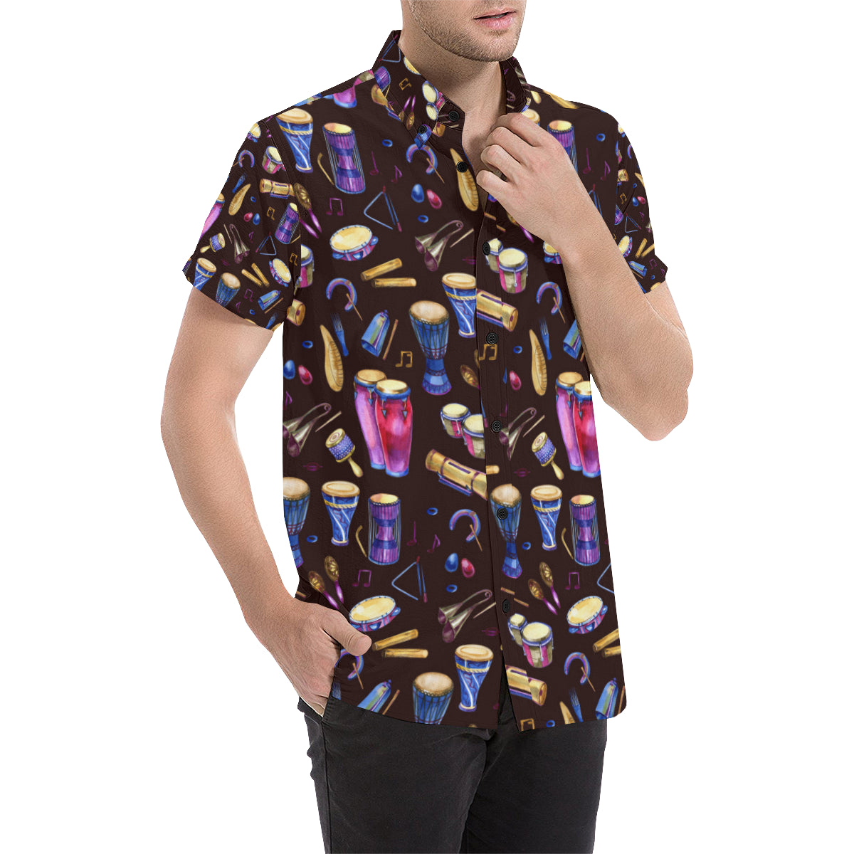 Percussion Neon Pattern Print Design 04 Men's Short Sleeve Button Up Shirt