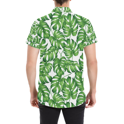 Palm Leaves Pattern Print Design PL08 Men's Short Sleeve Button Up Shirt
