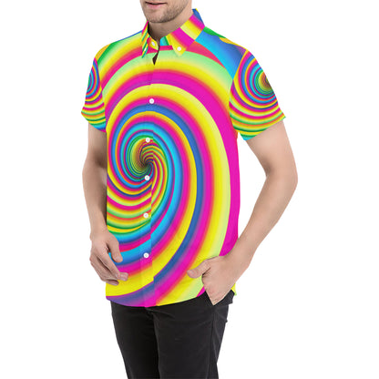 Vortex Twist Swirl Rainbow Design Men's Short Sleeve Button Up Shirt