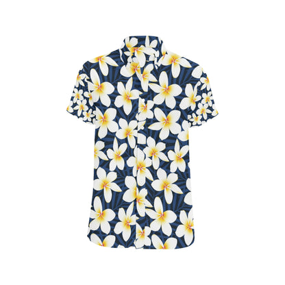 Plumeria Pattern Print Design PM026 Men's Short Sleeve Button Up Shirt