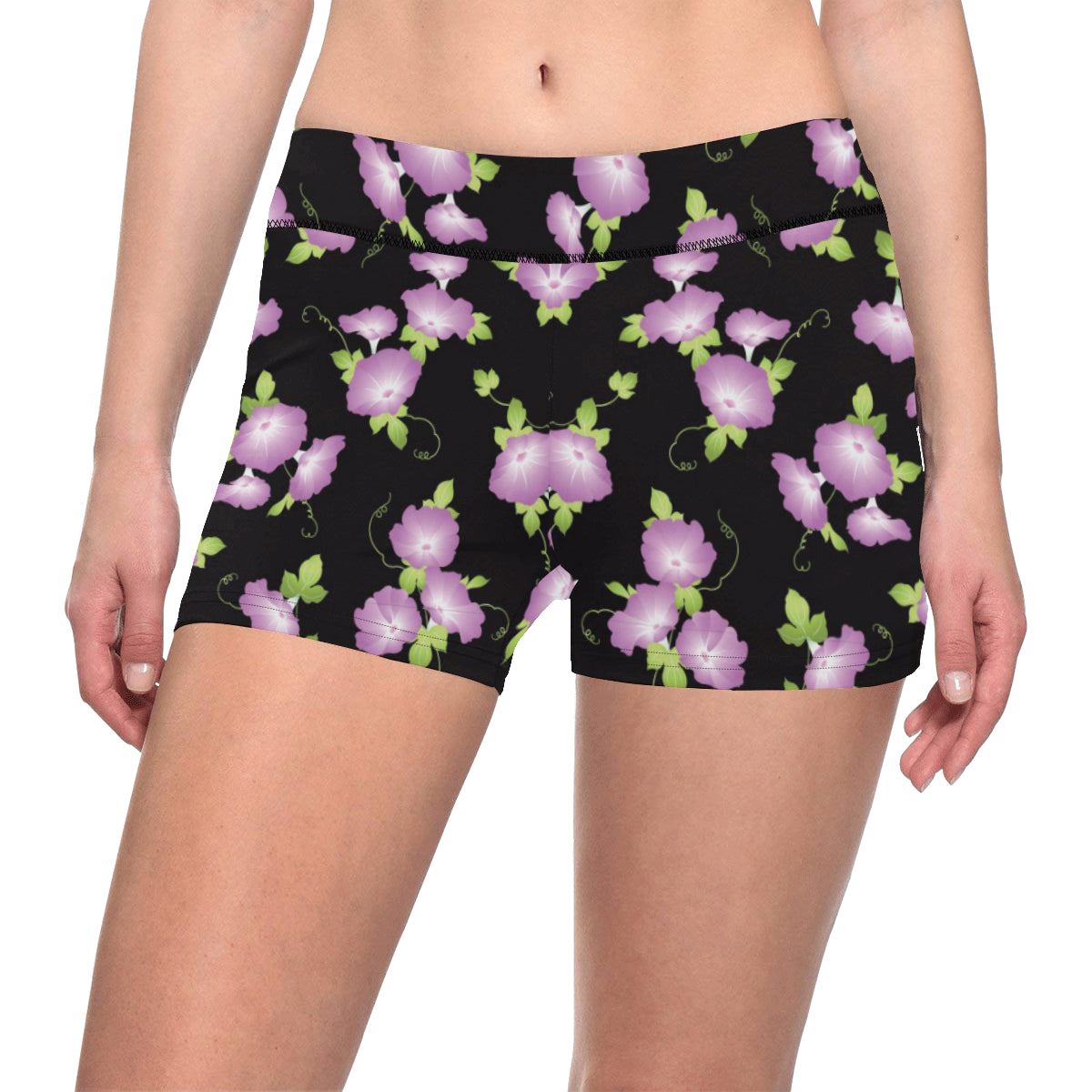 Morning Glory Pattern Print Design MG02 Yoga Shorts