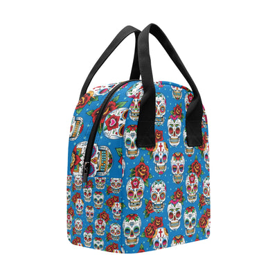 Sugar Skull Rose Pattern Insulated Lunch Bag