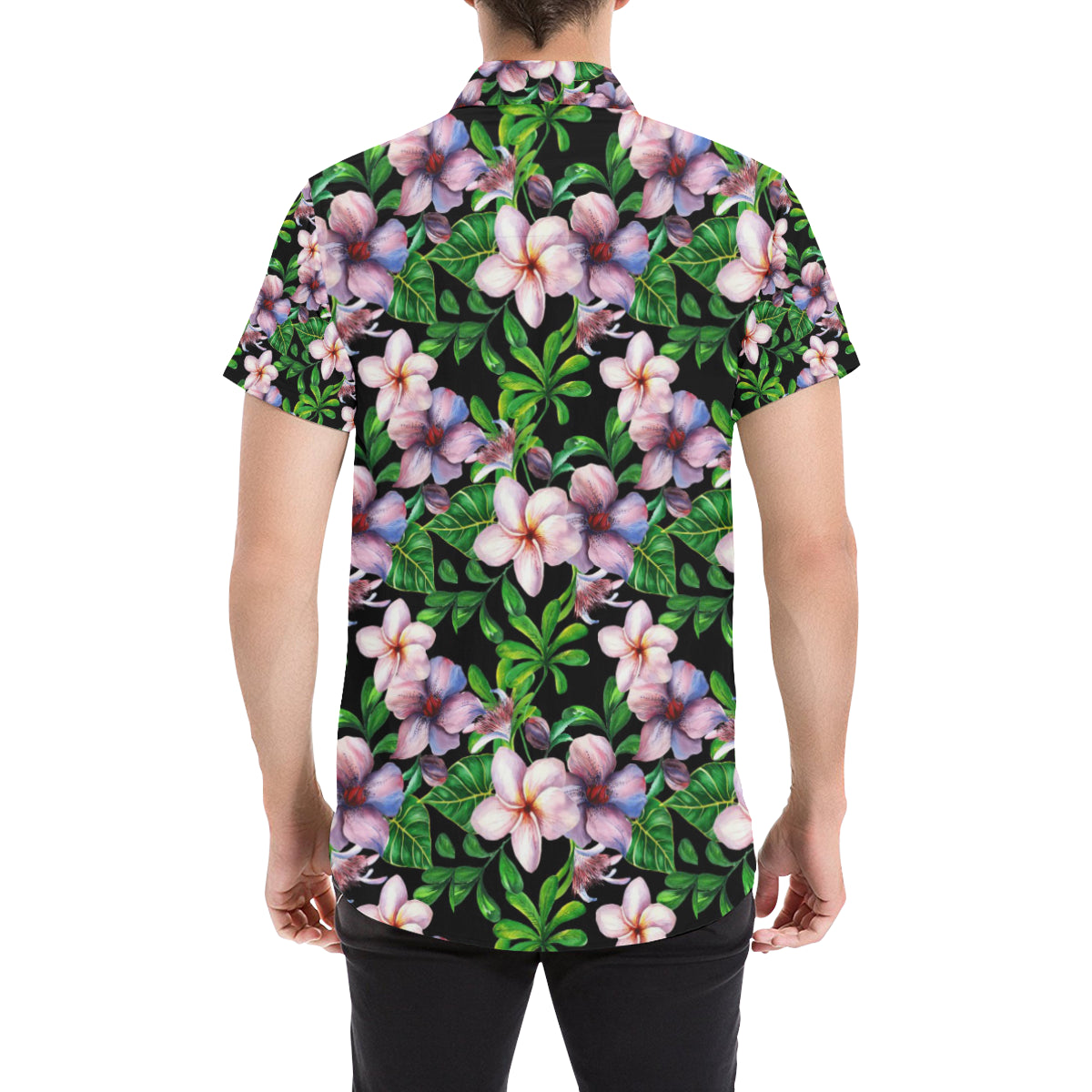 Plumeria Pattern Print Design PM01 Men's Short Sleeve Button Up Shirt