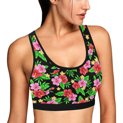 Pink Red Hibiscus Pattern Print Design HB023 Sports Bra