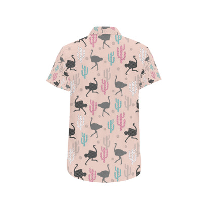 Ostrich Pattern Print Design 03 Men's Short Sleeve Button Up Shirt