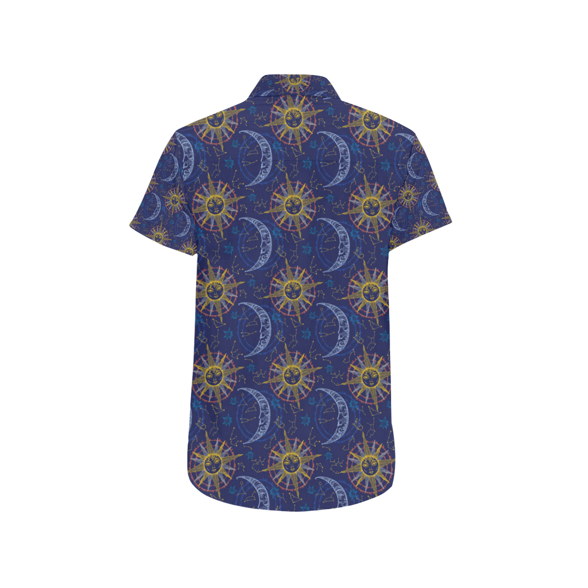 Celestial Moon Sun Pattern Print Design 01 Men's Short Sleeve Button Up Shirt