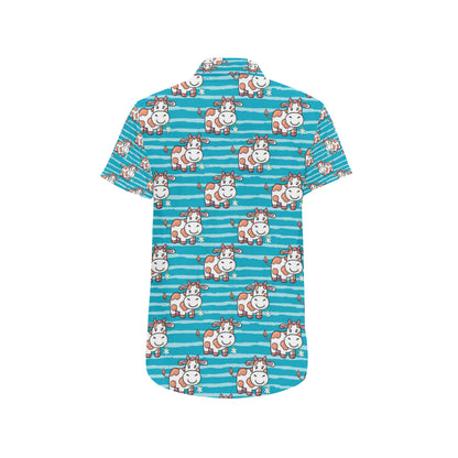 Cow Cute Print Pattern Men's Short Sleeve Button Up Shirt