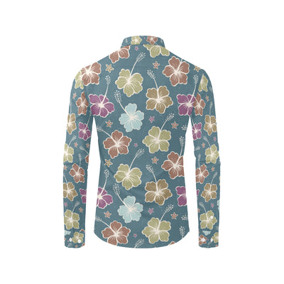 Hibiscus Pattern Print Design HB033 Men's Long Sleeve Shirt