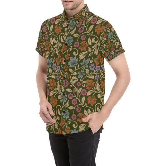 Floral Vintage Print Pattern Men's Short Sleeve Button Up Shirt