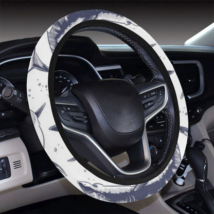 Great White Shark Pattern Print Design 02 Steering Wheel Cover with Elastic Edge