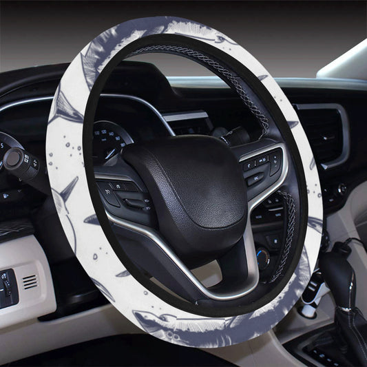 Great White Shark Pattern Print Design 02 Steering Wheel Cover with Elastic Edge