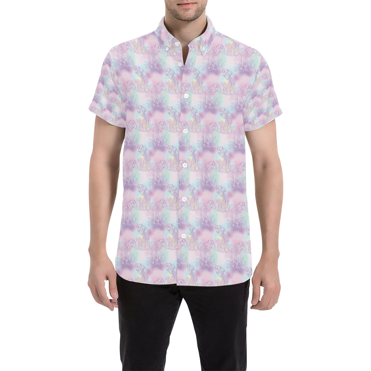 Aquarius Zodiac Pattern Print Design 01 Men's Short Sleeve Button Up Shirt