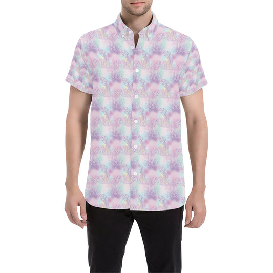 Aquarius Zodiac Pattern Print Design 01 Men's Short Sleeve Button Up Shirt