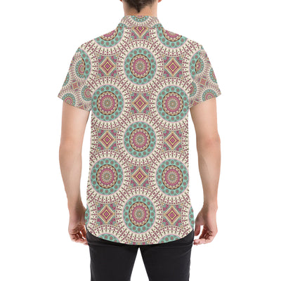 Bohemian Round Style Print Men's Short Sleeve Button Up Shirt