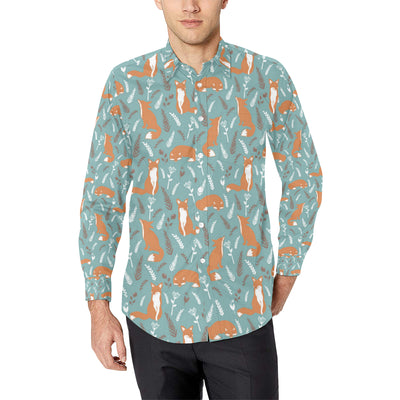 Fox Forest Print Pattern Men's Long Sleeve Shirt