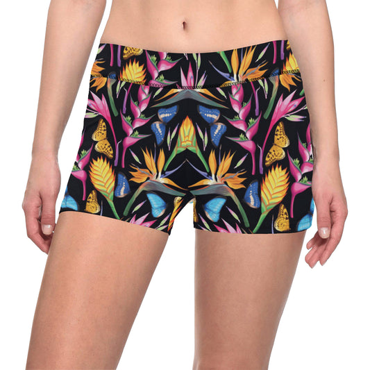 Tropical Flower Pattern Print Design TF016 Yoga Shorts