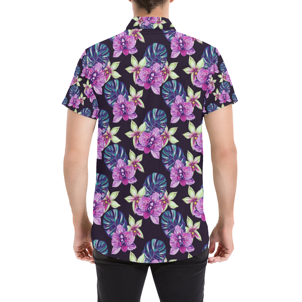 Orchid Pattern Print Design OR010 Men's Short Sleeve Button Up Shirt