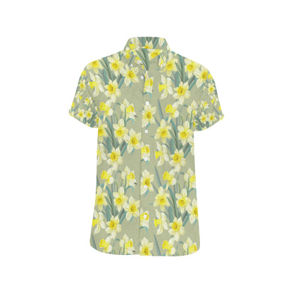 Daffodils Pattern Print Design DF01 Men's Short Sleeve Button Up Shirt