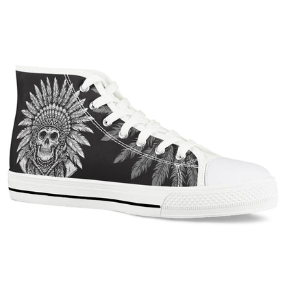 Native American Indian Skull Men High Top Canvas Shoes