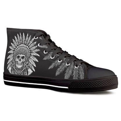 Native American Indian Skull Men High Top Canvas Shoes