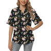 Hummingbird Flower Themed Print Women's Hawaiian Shirt