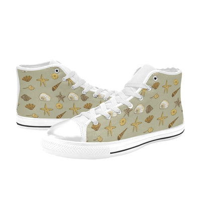 Seashell Beach Print Design LKS303 High Top Women's White Shoes