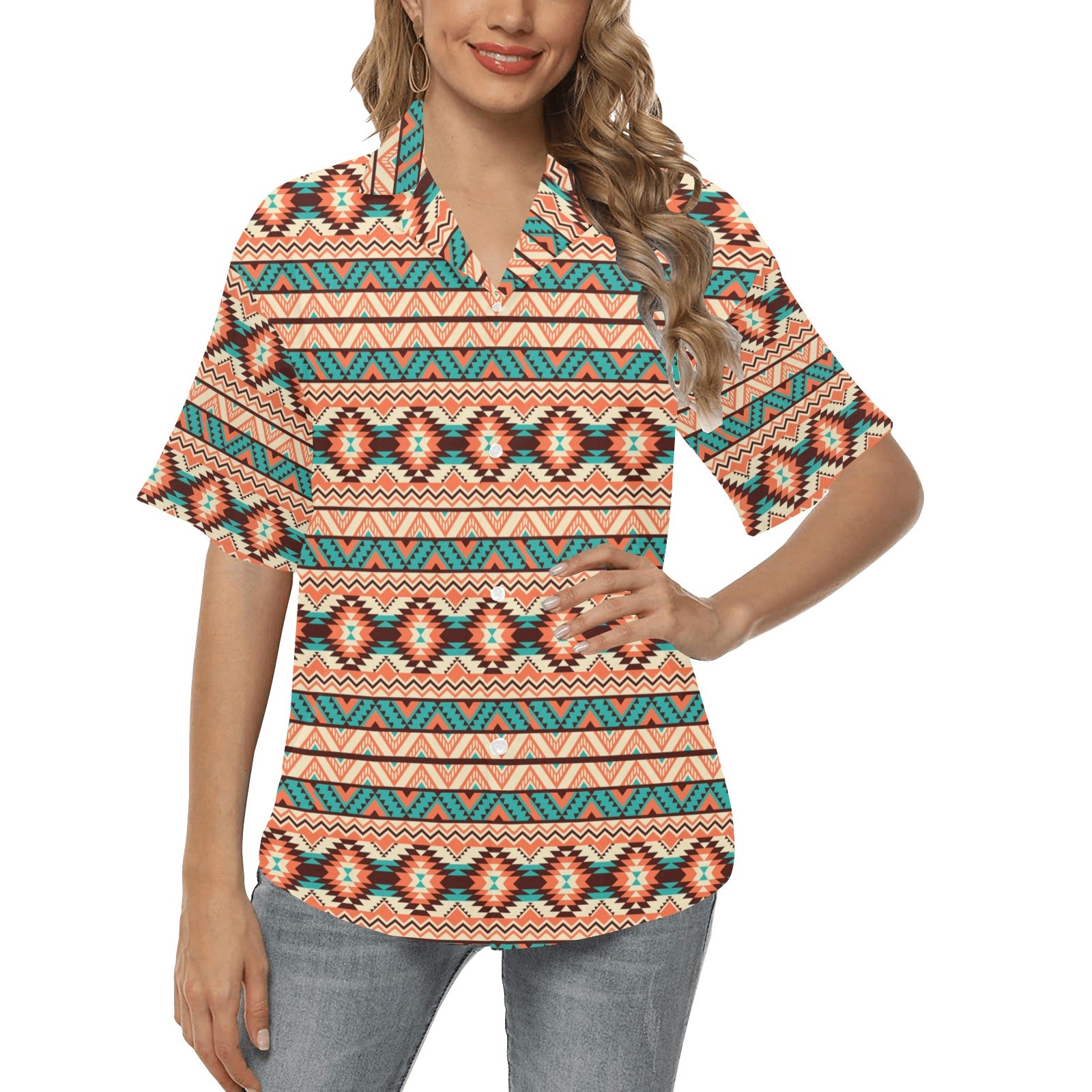 Navajo Western Style Print Pattern Women's Hawaiian Shirt