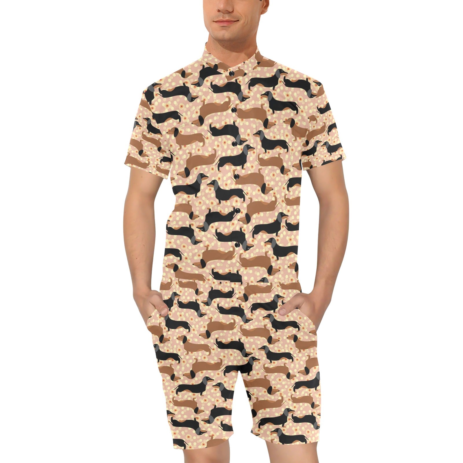 Dachshund Pattern Print Design 011 Men's Romper