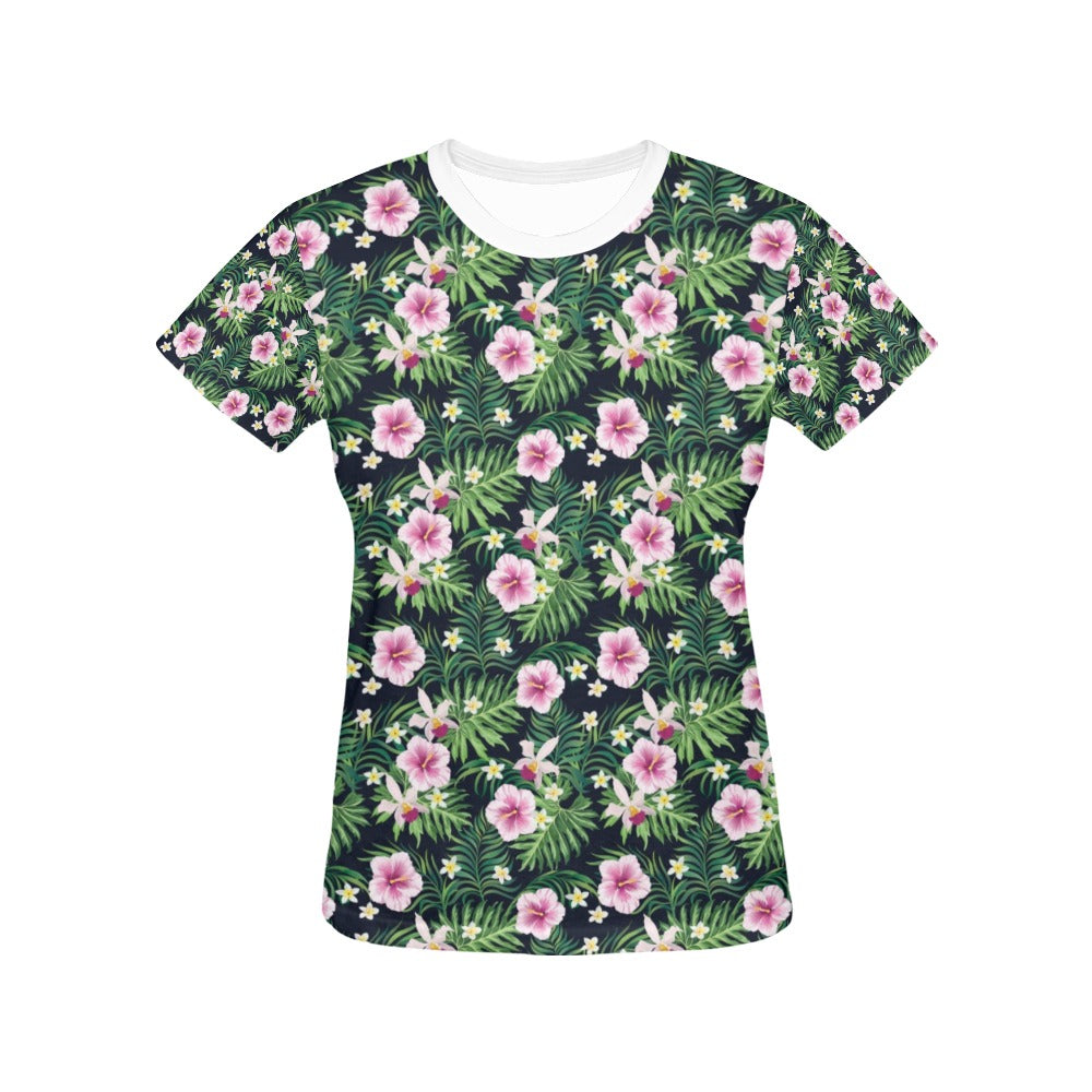Hibiscus Tropical Print Design LKS309 Women's  T-shirt