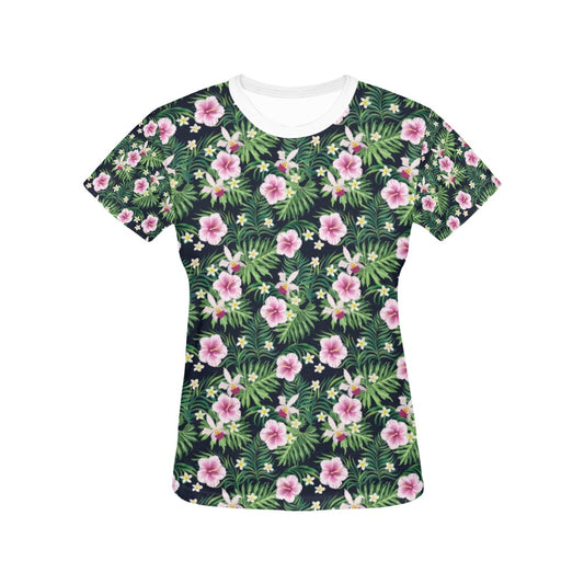 Hibiscus Tropical Print Design LKS309 Women's  T-shirt