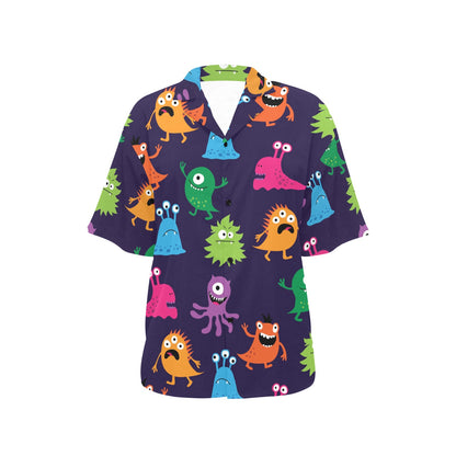 Monster Cartoon Pattern Print Design 02 Women's Hawaiian Shirt