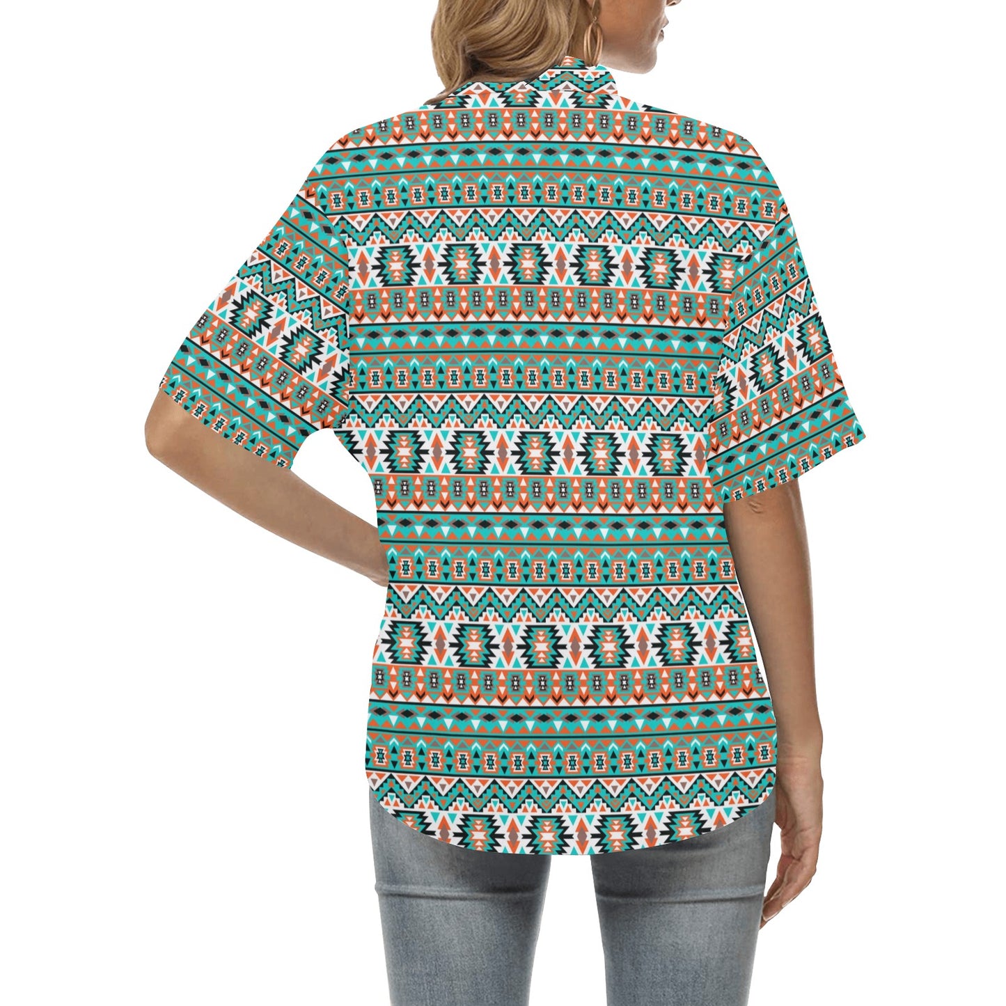 Indian Navajo Ethnic Themed Design Print Women's Hawaiian Shirt