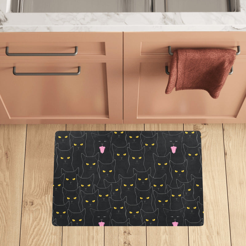 Black Cat Yellow Eyes Print Pattern Kitchen Mat