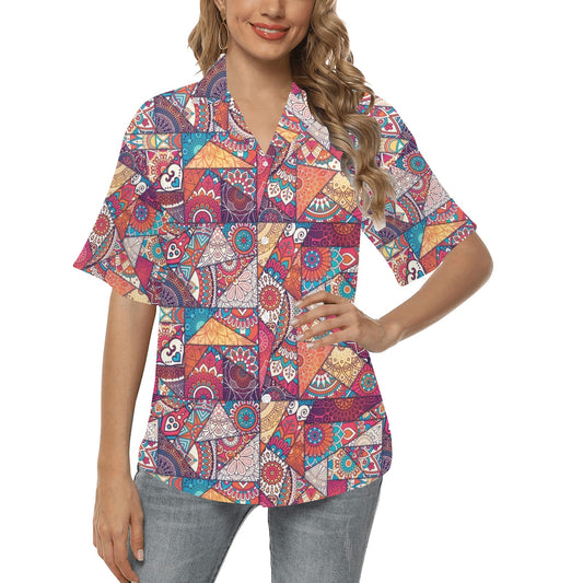 Patchwork Print Design LKS401 Women's Hawaiian Shirt