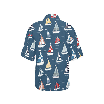 Sailing Ships Pattern Print Design A04 Women's Hawaiian Shirt