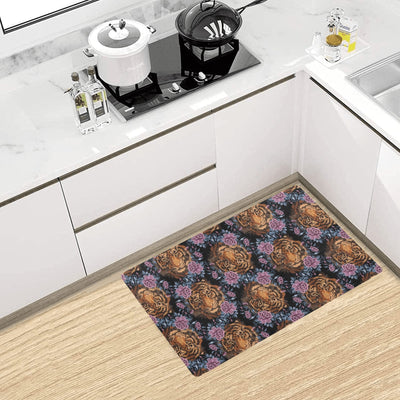 Tiger Head Floral Kitchen Mat